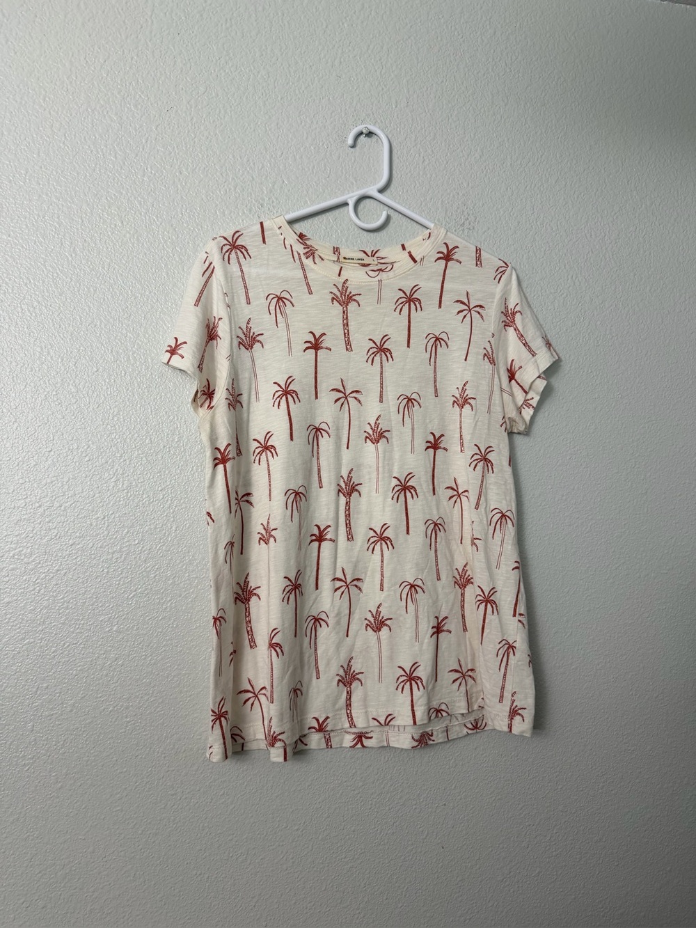 Marine Layer Cream Short Sleeve Tee with Red Palm Motif SZ L